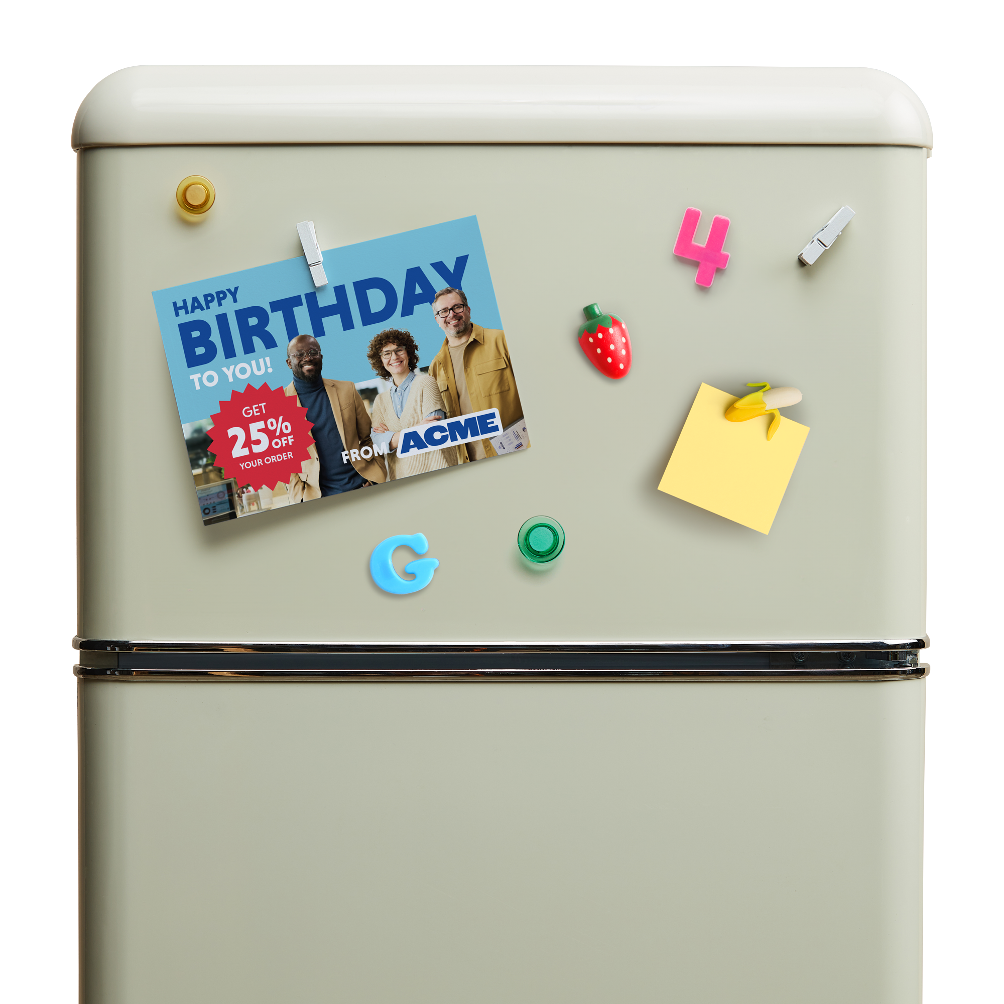 Birthday postcard on a refrigerator